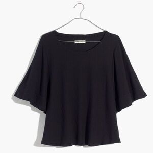 Madewell Texture & Thread Flutter Sleeve Top Lightweight Relaxed Blouse Black